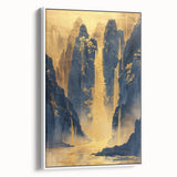 Glam Wall Art - Golden Waterfalls and Dark Blue Mountains in Luxurious Style