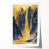 Glam Wall Art - Golden Waterfalls and Dark Blue Mountains in Luxurious Style