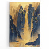 Glam Wall Art - Golden Waterfalls and Dark Blue Mountains in Luxurious Style