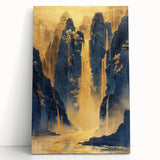 Glam Wall Art - Golden Waterfalls and Dark Blue Mountains in Luxurious Style