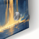 Glam Wall Art - Majestic Golden Waterfalls and Dark Blue Mountains