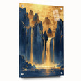 Glam Wall Art - Majestic Golden Waterfalls and Dark Blue Mountains