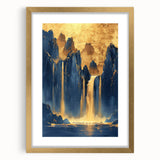 Glam Wall Art - Majestic Golden Waterfalls and Dark Blue Mountains