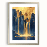 Glam Wall Art - Majestic Golden Waterfalls and Dark Blue Mountains