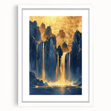 Glam Wall Art - Majestic Golden Waterfalls and Dark Blue Mountains