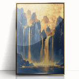 Glam Wall Art - Majestic Golden Waterfalls and Dark Blue Mountains