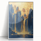 Glam Wall Art - Majestic Golden Waterfalls and Dark Blue Mountains