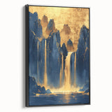 Glam Wall Art - Majestic Golden Waterfalls and Dark Blue Mountains