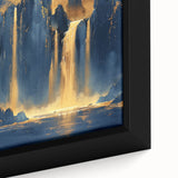 Glam Wall Art - Majestic Golden Waterfalls and Dark Blue Mountains