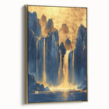 Glam Wall Art - Majestic Golden Waterfalls and Dark Blue Mountains