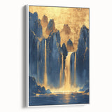 Glam Wall Art - Majestic Golden Waterfalls and Dark Blue Mountains