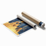 Glam Wall Art - Majestic Golden Waterfalls and Dark Blue Mountains