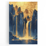 Glam Wall Art - Majestic Golden Waterfalls and Dark Blue Mountains