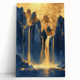 Glam Wall Art - Majestic Golden Waterfalls and Dark Blue Mountains