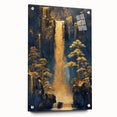Glam Wall Art - Golden Waterfalls and Trees in Dark Blue Mountain Landscape