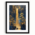 Glam Wall Art - Golden Waterfalls and Trees in Dark Blue Mountain Landscape