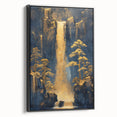 Glam Wall Art - Golden Waterfalls and Trees in Dark Blue Mountain Landscape
