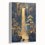 Glam Wall Art - Golden Waterfalls and Trees in Dark Blue Mountain Landscape
