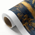 Glam Wall Art - Golden Waterfalls and Trees in Dark Blue Mountain Landscape