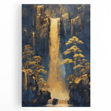 Glam Wall Art - Golden Waterfalls and Trees in Dark Blue Mountain Landscape