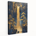 Glam Wall Art - Golden Waterfalls and Trees in Dark Blue Mountain Landscape