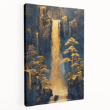 Glam Wall Art - Golden Waterfalls and Trees in Dark Blue Mountain Landscape