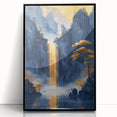 Glam Wall Art - Golden Waterfall and Trees with Dark Blue Mountains