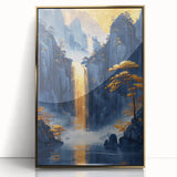 Glam Wall Art - Golden Waterfall and Trees with Dark Blue Mountains
