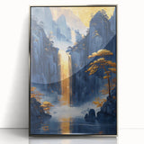 Glam Wall Art - Golden Waterfall and Trees with Dark Blue Mountains