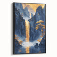Glam Wall Art - Golden Waterfall and Trees with Dark Blue Mountains