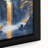 Glam Wall Art - Golden Waterfall and Trees with Dark Blue Mountains