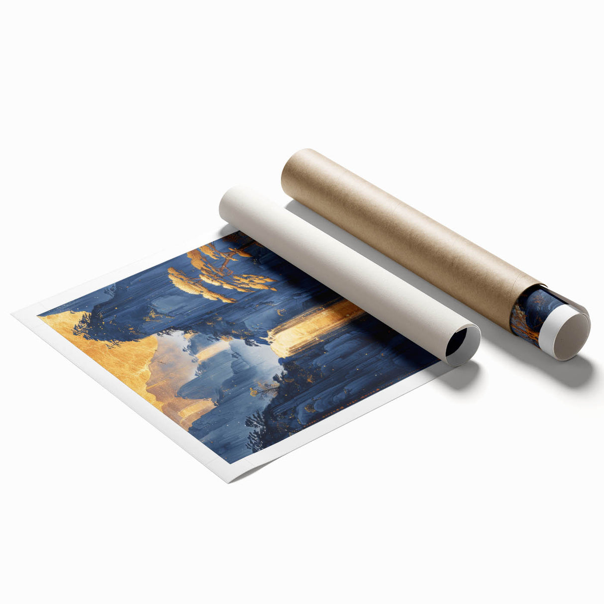 Glam Wall Art - Golden Waterfall and Trees with Dark Blue Mountains