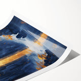 Glam Wall Art - Golden Waterfall and Trees with Dark Blue Mountains