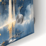Glam Wall Art - Golden Waterfalls and Trees in Misty Dark Blue Mountains