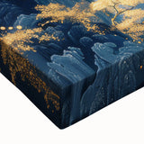 Glam Wall Art - Golden Waterfalls and Trees in Misty Dark Blue Mountains