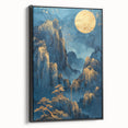 Glam Wall Art - Golden Moon Over Dark Blue Mountains with Waterfalls
