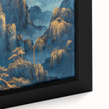 Glam Wall Art - Golden Moon Over Dark Blue Mountains with Waterfalls
