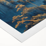 Glam Wall Art - Golden Moon Over Dark Blue Mountains with Waterfalls