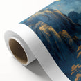 Glam Wall Art - Golden Moon Over Dark Blue Mountains with Waterfalls