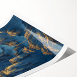 Glam Wall Art - Golden Moon Over Dark Blue Mountains with Waterfalls