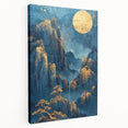 Glam Wall Art - Golden Moon Over Dark Blue Mountains with Waterfalls