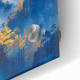 Glam Wall Art - Radiant Golden Sun and Trees in Blue Mountain Landscape