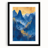 Glam Wall Art - Radiant Golden Sun and Trees in Blue Mountain Landscape