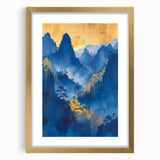 Glam Wall Art - Radiant Golden Sun and Trees in Blue Mountain Landscape