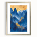 Glam Wall Art - Radiant Golden Sun and Trees in Blue Mountain Landscape