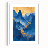 Glam Wall Art - Radiant Golden Sun and Trees in Blue Mountain Landscape
