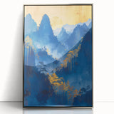 Glam Wall Art - Radiant Golden Sun and Trees in Blue Mountain Landscape