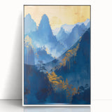 Glam Wall Art - Radiant Golden Sun and Trees in Blue Mountain Landscape