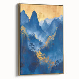 Glam Wall Art - Radiant Golden Sun and Trees in Blue Mountain Landscape