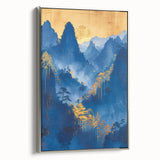 Glam Wall Art - Radiant Golden Sun and Trees in Blue Mountain Landscape